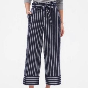 Banana Republic Navy White Striped Tie Waist Pants